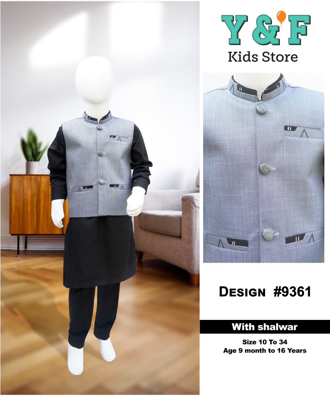 Boys Kurta Shalwar with waistcoat - #9361