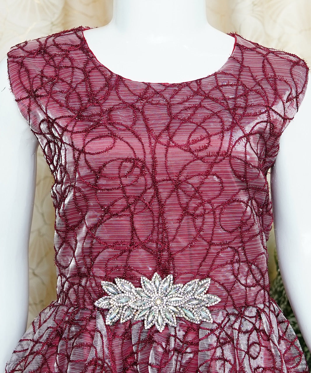 Girls Maxi Maroon With Sleeves Attached - 1016