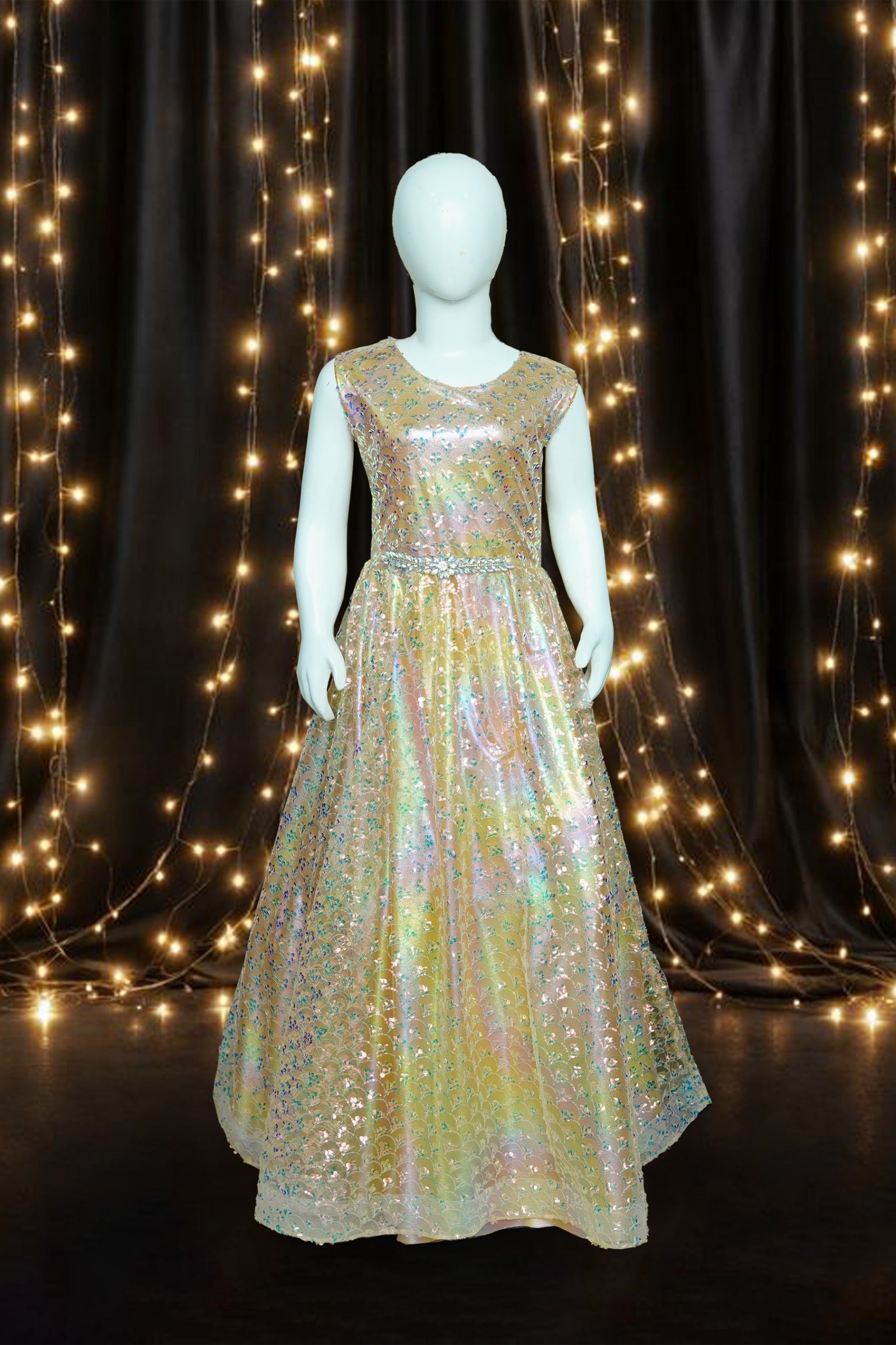 Girls Maxi Golden With Sleeves Attached - 1022