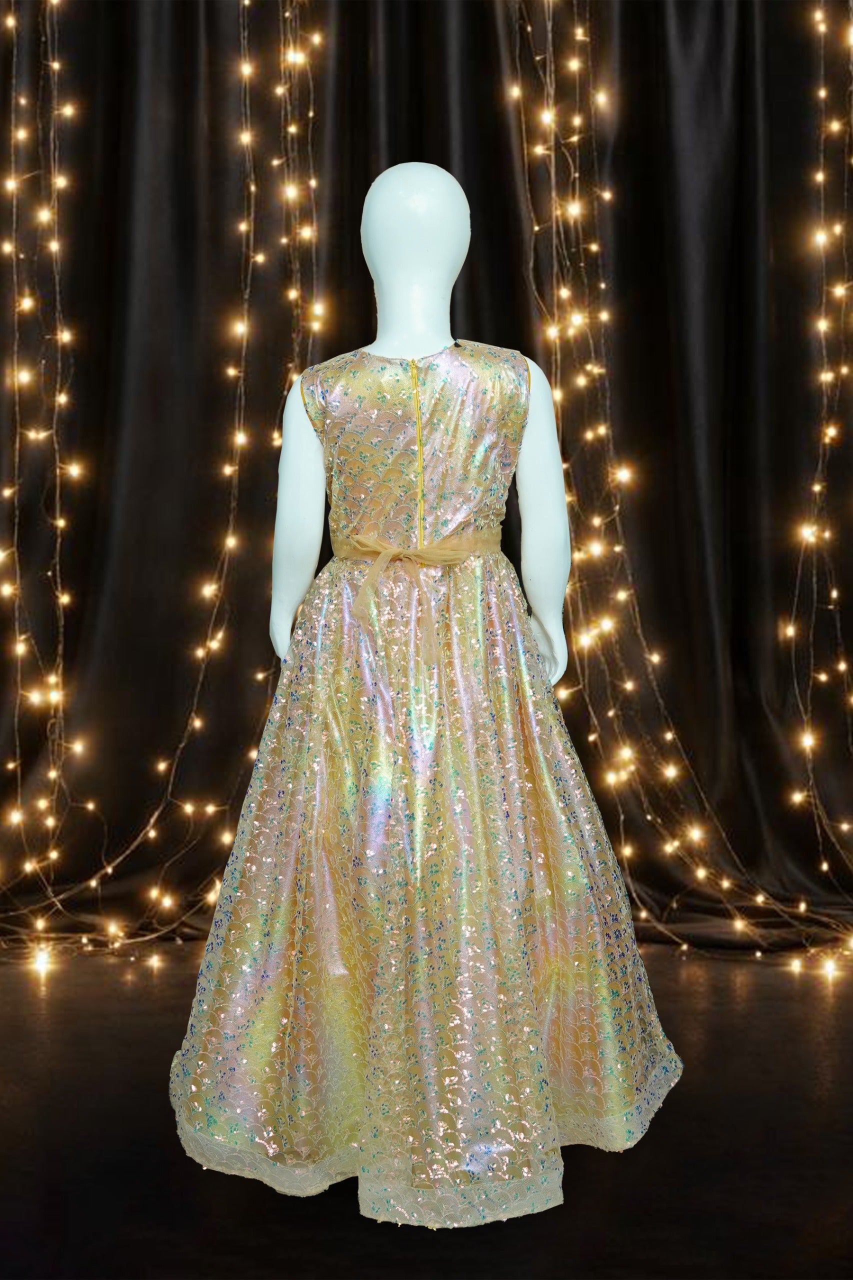 Girls Maxi Golden With Sleeves Attached - 1022