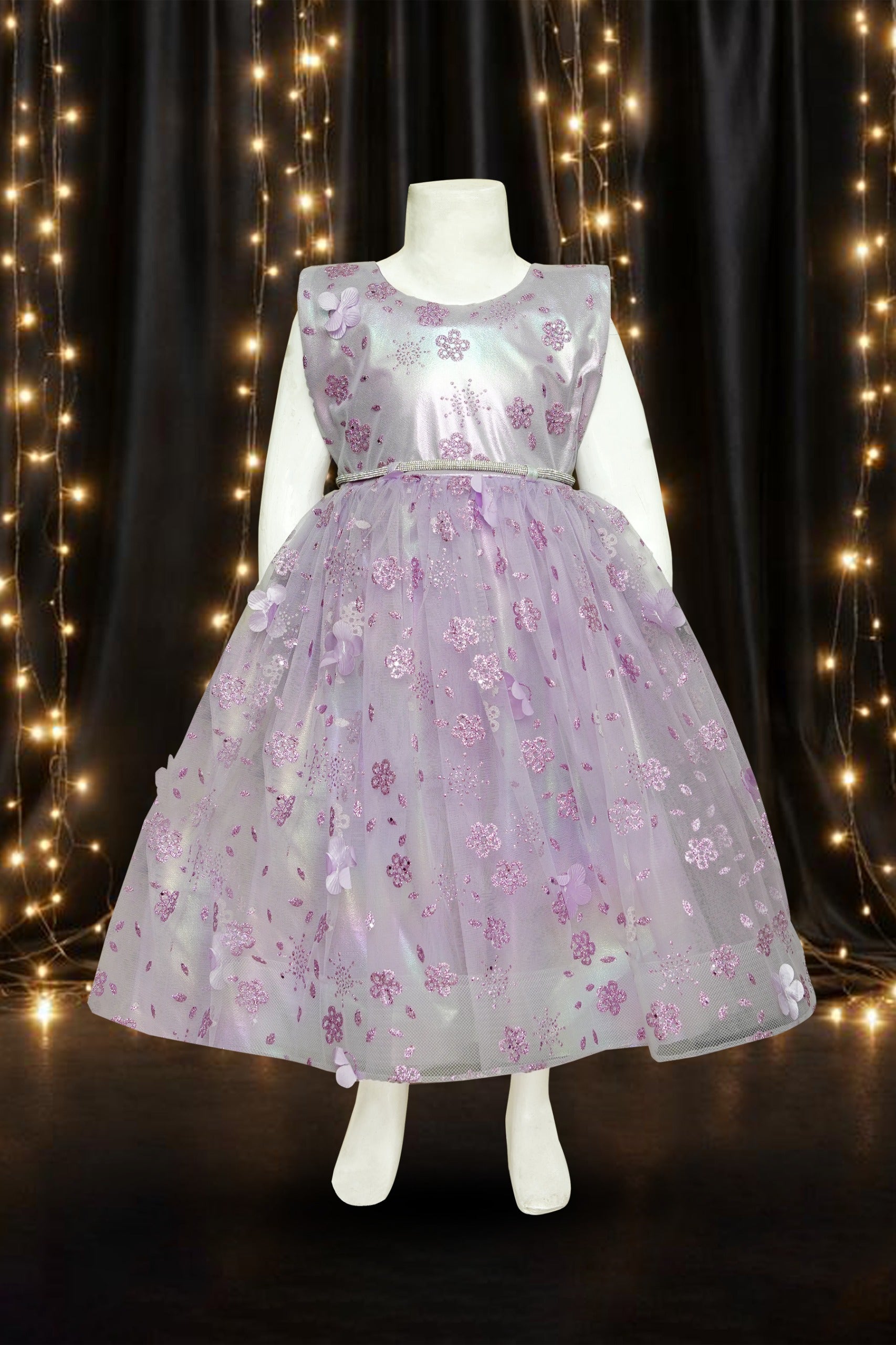 Girls Frock Purple With Sleeves Attached - 1020