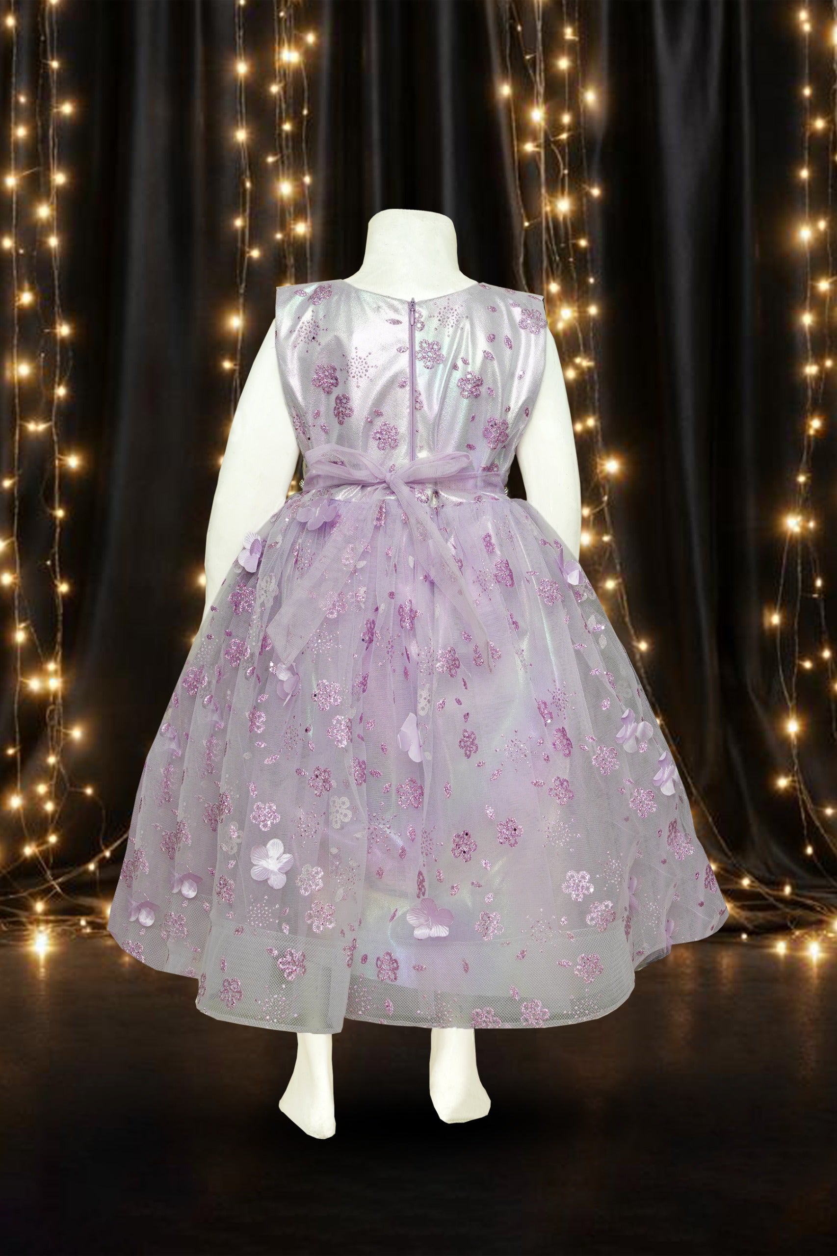 Girls Frock Purple With Sleeves Attached - 1020