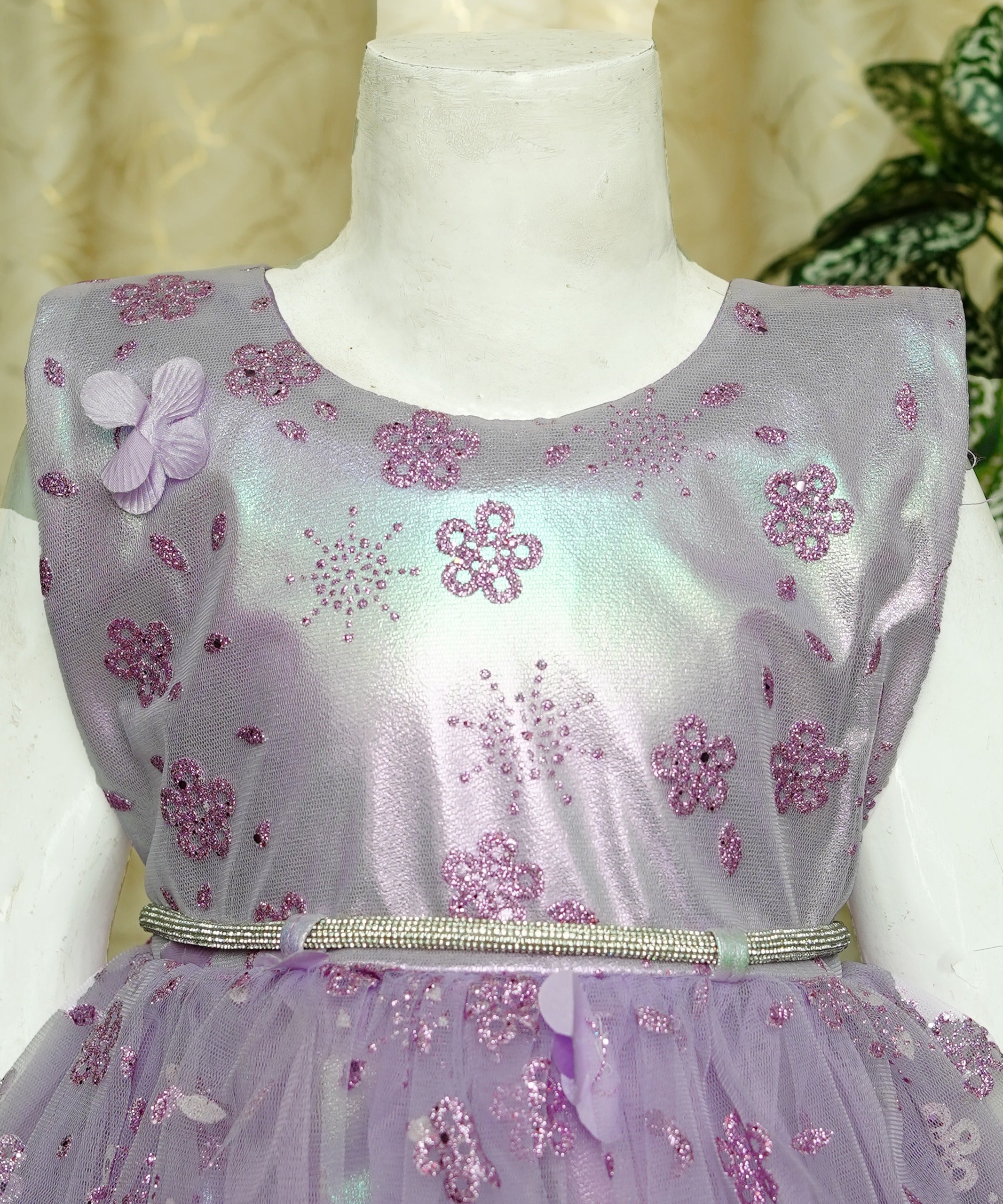 Girls Frock Purple With Sleeves Attached - 1020