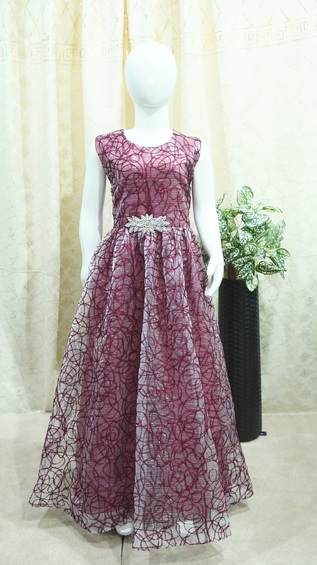 Girls Maxi Maroon With Sleeves Attached - 1016